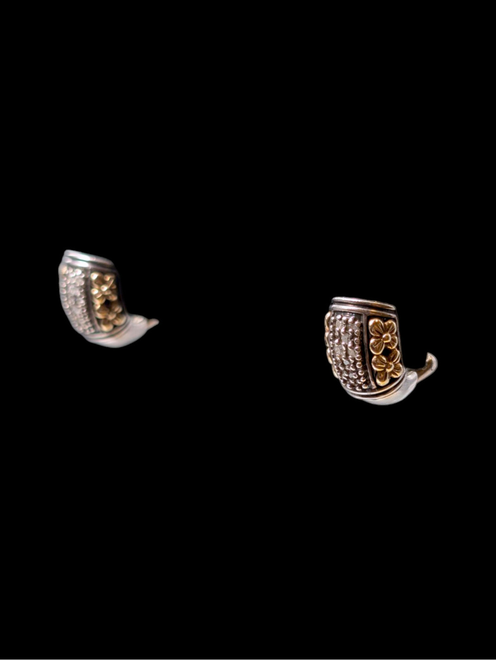 Vintage Gabrielle Bruni Earth Mined Diamond Huggies 14k Gold and Sterling